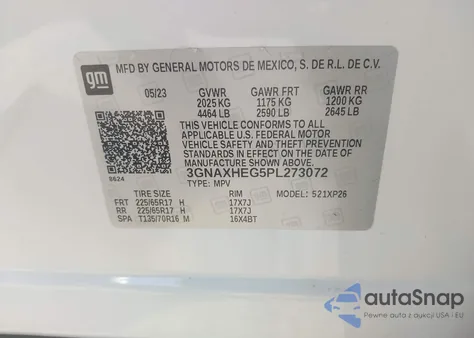 2023 Chevrolet Equinox Fwd Ls из США, поврежденный, VIN 3GNAXHEG5PL273072